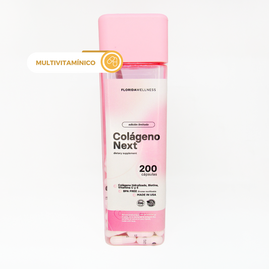 Colágeno Next Naturland - Colágeno Hidrolizado 200mg, Biotina 150mcg, Vitamina C 150mg y Vitamina E 20mg - 200 Capsulas