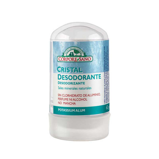 Desodorante Cristal Potassium Alum 60gr Corpore Sano. Este desodorante mineral puede durar 1 año, es natural y no mancha. 