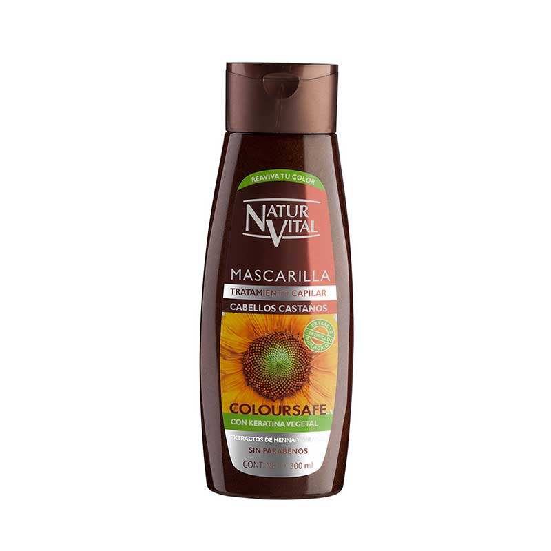 Mascarilla Color Cabellos Castaños 300ml NaturVital. Permite en sólo 5 minutos reestructurar, proteger y aportar un intenso brillo de color Castaño que perdura 3 à³ 4 lavados.