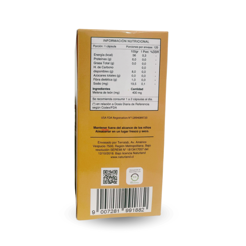 Hongo Melena de Leon 400mg Naturland 120 Capsulas