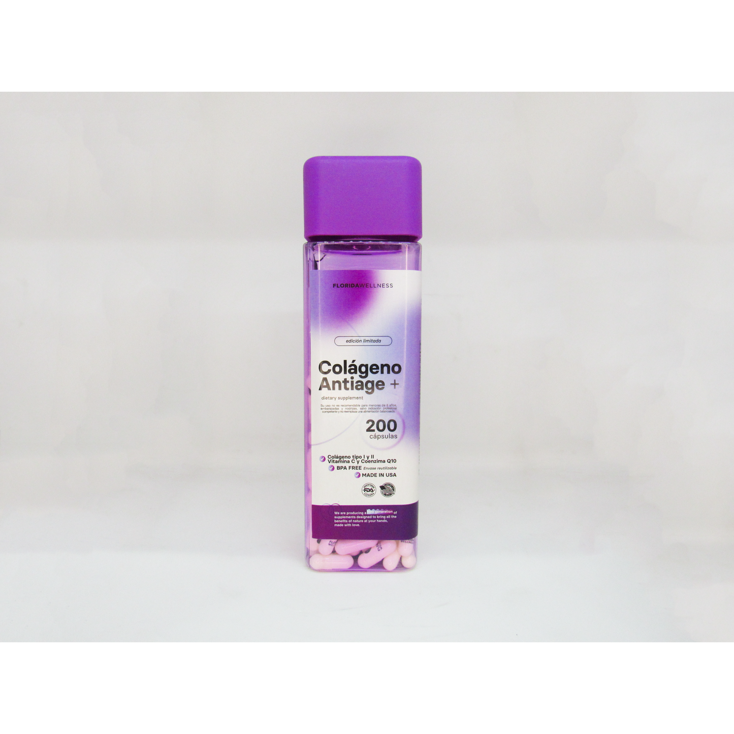 Colágeno Antiage Naturland - Colágeno Tipo 1 (150mg)y 2 (150mg) , Co enzima Q10 15mg y Vitamina C 150mg en 200 Capsulas