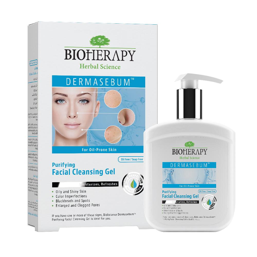 Dermasebum Gel Facial Purificante Bioherapy. Reduce la producción de exceso de sebo, ayuda a reducir el tamaño de los poros y minimiza el brillo y los puntos negros.
