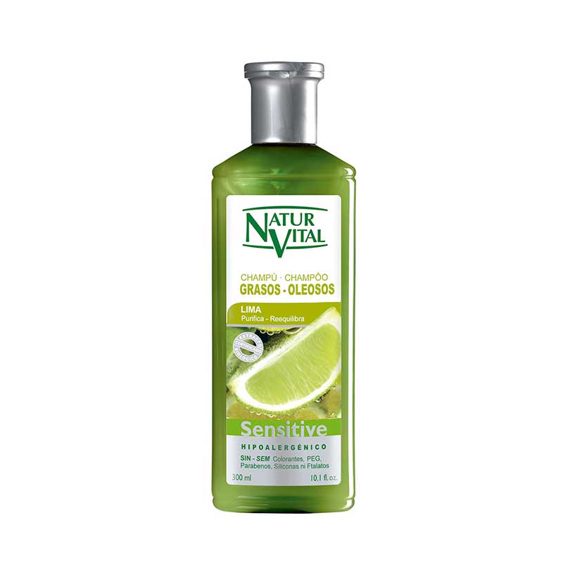 Champú Sensitive Lima Cabellos Grasos 300ml NaturVital. Complemento diario para la limpieza y cuidado de tu cabello, reequilibrio y purificación.