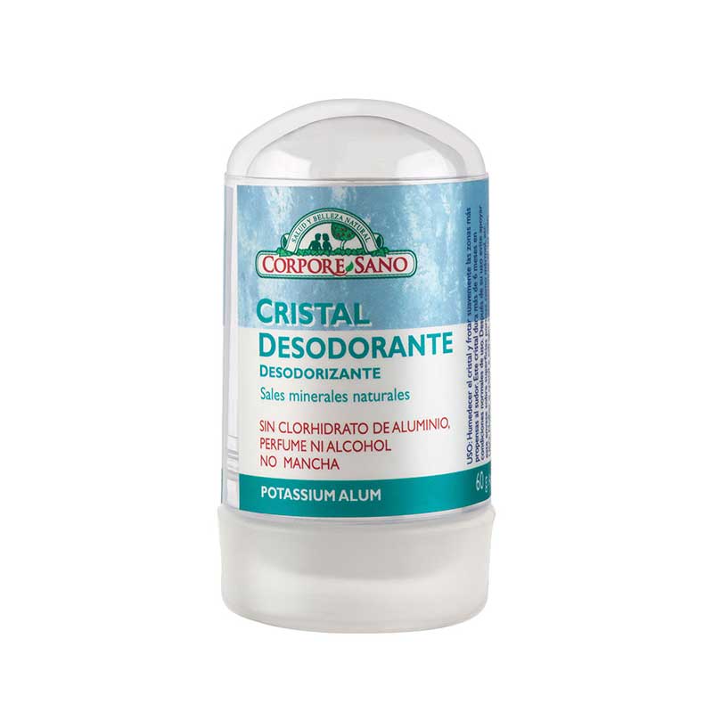 Desodorante Cristal Potassium Alum 60gr Corpore Sano. Este desodorante mineral puede durar 1 año, es natural y no mancha. 