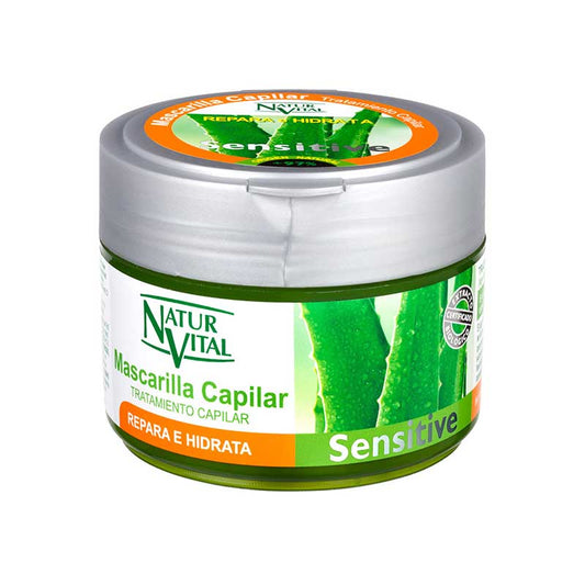 Mascarilla Sensitive Aloe Reparación e hidratación 300ml NaturVital. Repara e hidrata el cabello aportando vitalidad y brillo.